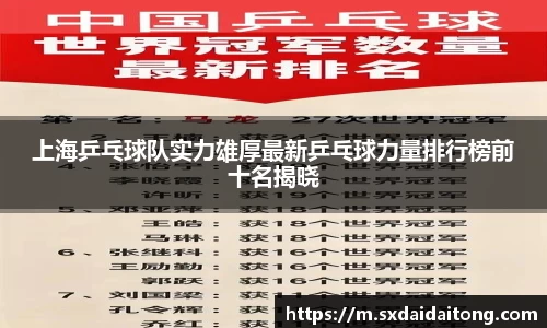 上海乒乓球队实力雄厚最新乒乓球力量排行榜前十名揭晓