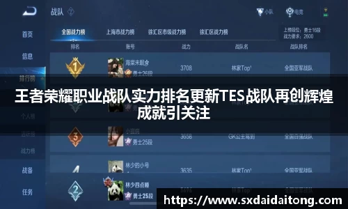 王者荣耀职业战队实力排名更新TES战队再创辉煌成就引关注